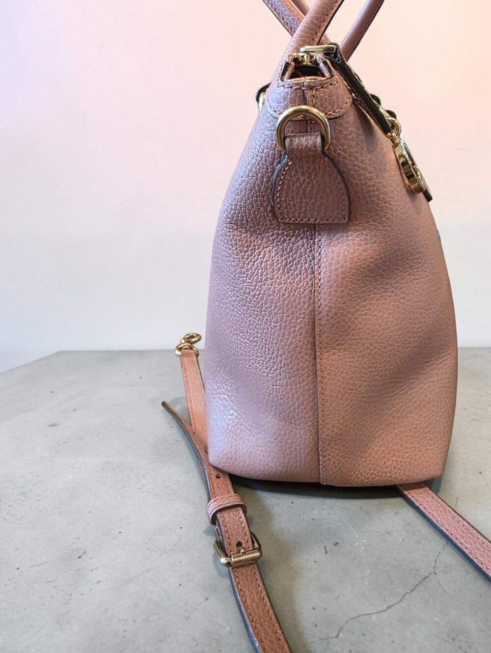 Gucci Pink CALF LEATHER GG Satchel/Tote 2 Way Including Limited Ed LINEN TOTE - Picture 6 of 16